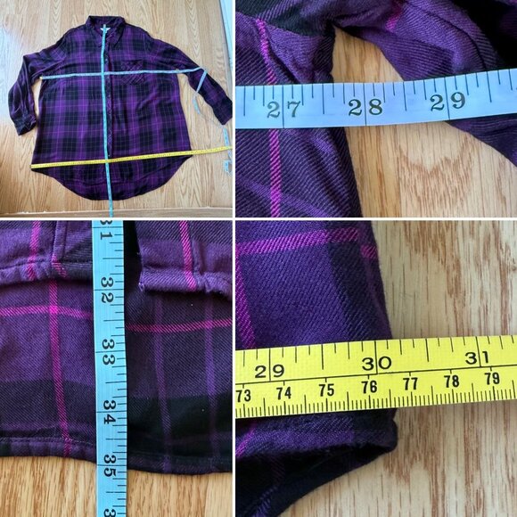 Womens Purple Black Plaid Shirt Size 2X Button Down Long Sleeve Indie Plaidcore - Picture 5 of 8